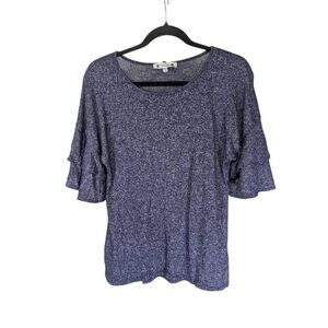 Wilde Navy Blue Scoop Neck Ruffled Short Sleeve Stretch Women's Small